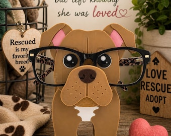 3D-geprinte pitbull-brilhouder versie 2 – slappe oren – bureaudecoratie, hondencadeau