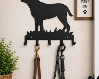 Rottweiler Dog Leash & Key Holder – Textured Black - Plasma Torch Cut Metal Wall Hook