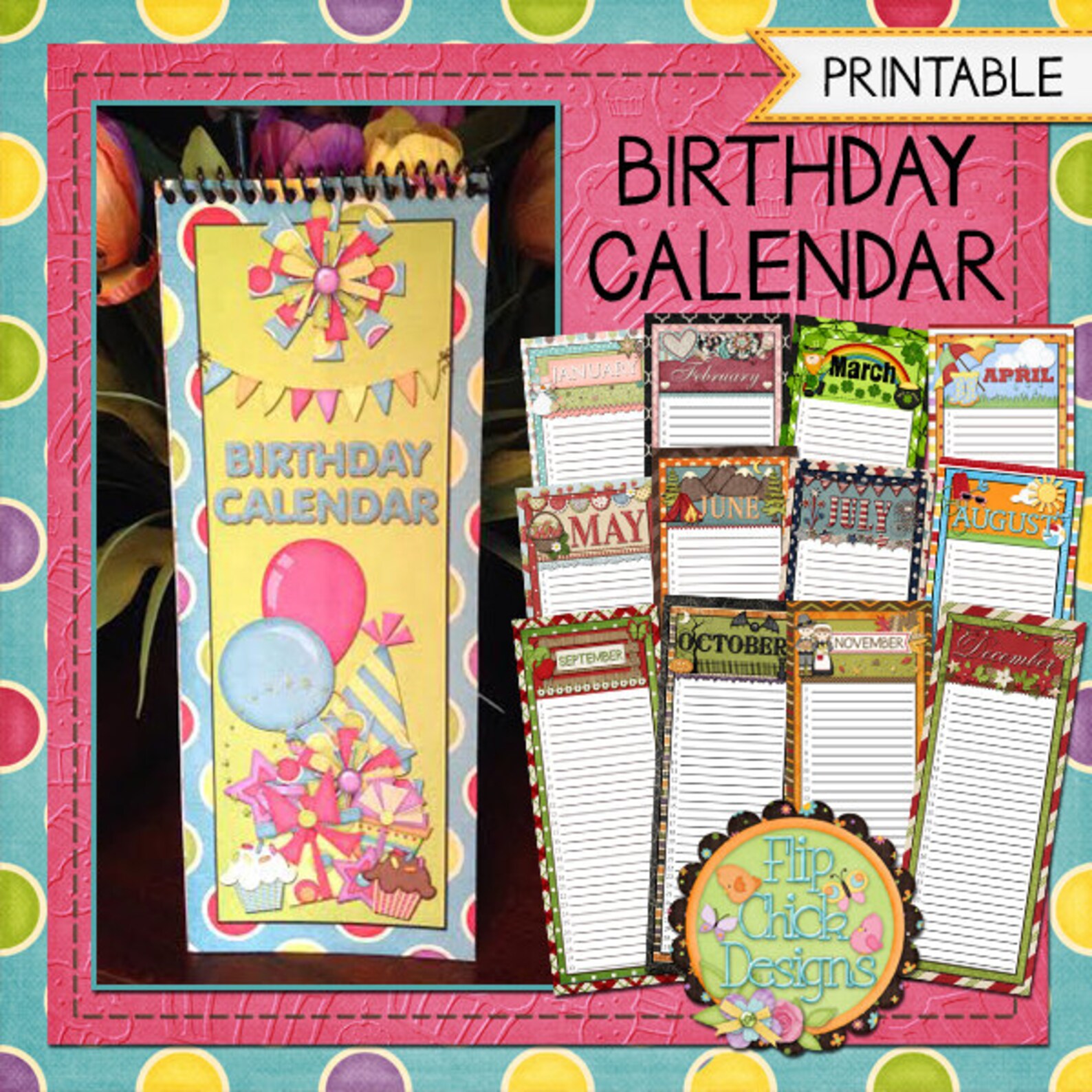 Printable Birthday Calendar Etsy