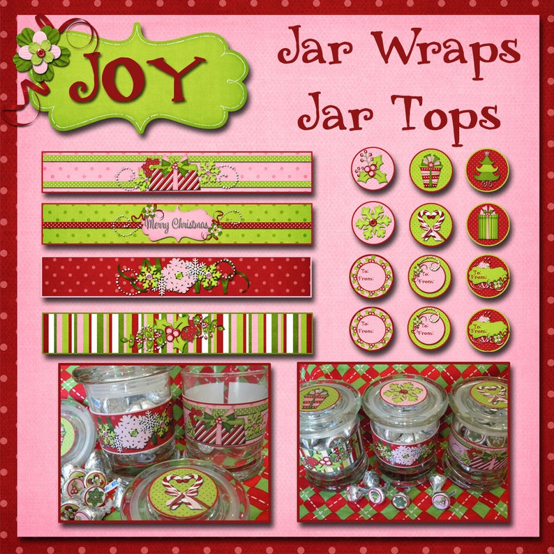Printable Christmas Jar Wraps and Tops Etsy