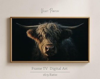 Highland Cow Frame TV Art 4K – Samsung Frame TV Art Download, Rustic Farmhouse Cow Painting, 3840x2160 Digital Art for TV