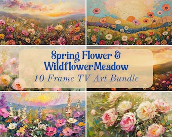 Spring Flower Frame TV Art Bundle, 10 Springflower and Wildflower Meadow Oil Paintings, Floral Wall Art, 4K Samsung Frame TV Art