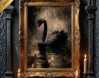 Black Swan Wall Art – Dark Baroque Animal Print, Gothic Old World Artwork, Moody Romantic Decor, Dark Old World Collection