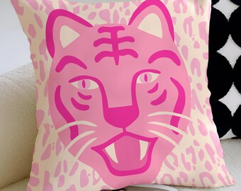 HONLUNG Tiger Throw Pillow Covers 18x18 Inch - Preppy Chic Flannel Wildlife Animal Decor (Violet)