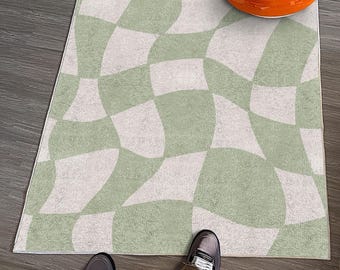 Sage Green Checkered Rug, Funky Area Rug, Danish Pastel Decor, Y2K Dorm Room Decor, Living Room Bedroom Accent Rug, Aesthetic Room Decor