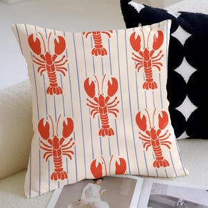 Lobster Print Throw Pillowcase, Coastal Home Decor, Dolce Vita Decor, Nautical Gift, Beach House Accessories, Maritime Style, Summer Vibes