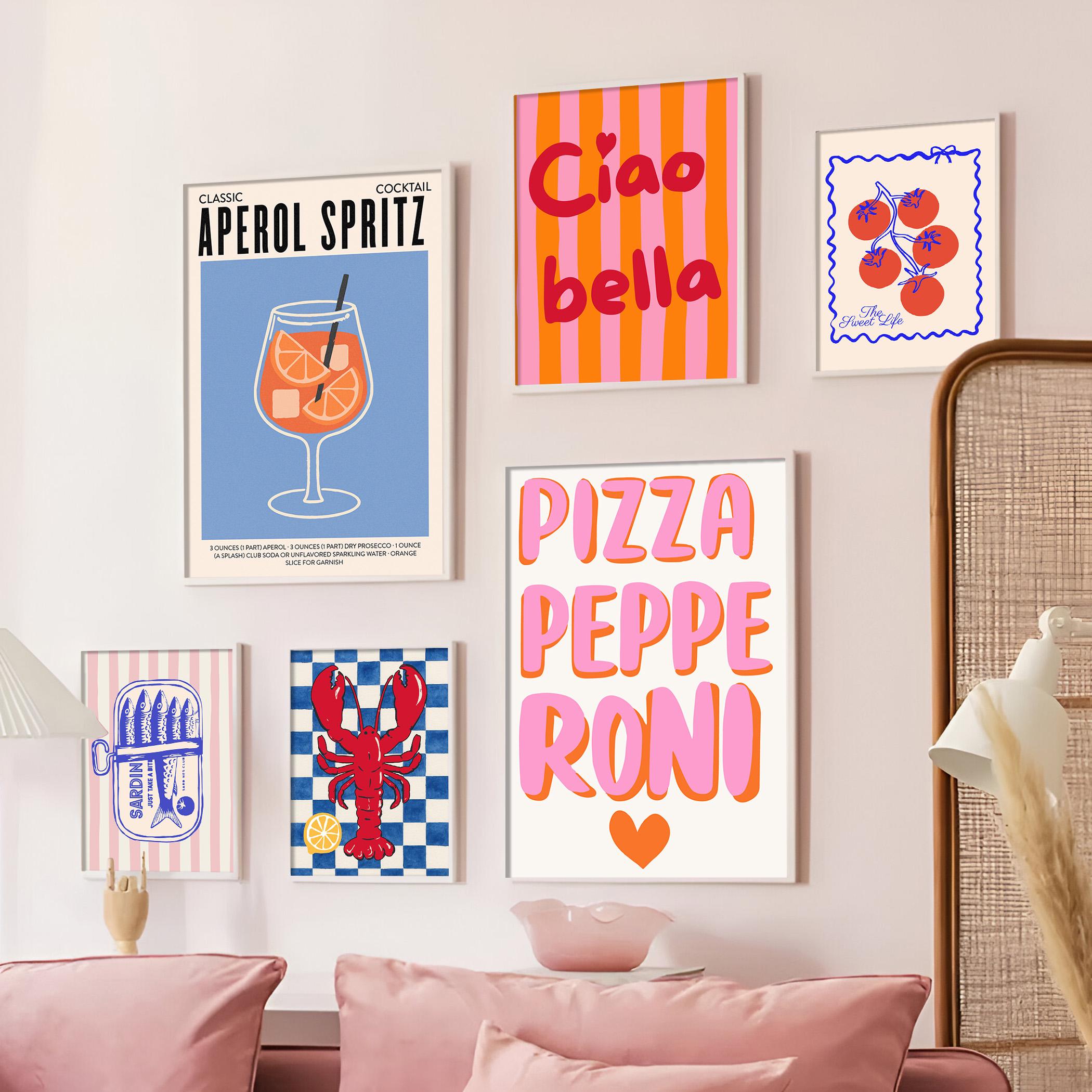 20pcs La Dolce Vita Digital Prints 4x6, Dopamine Kitchen Wall Art
