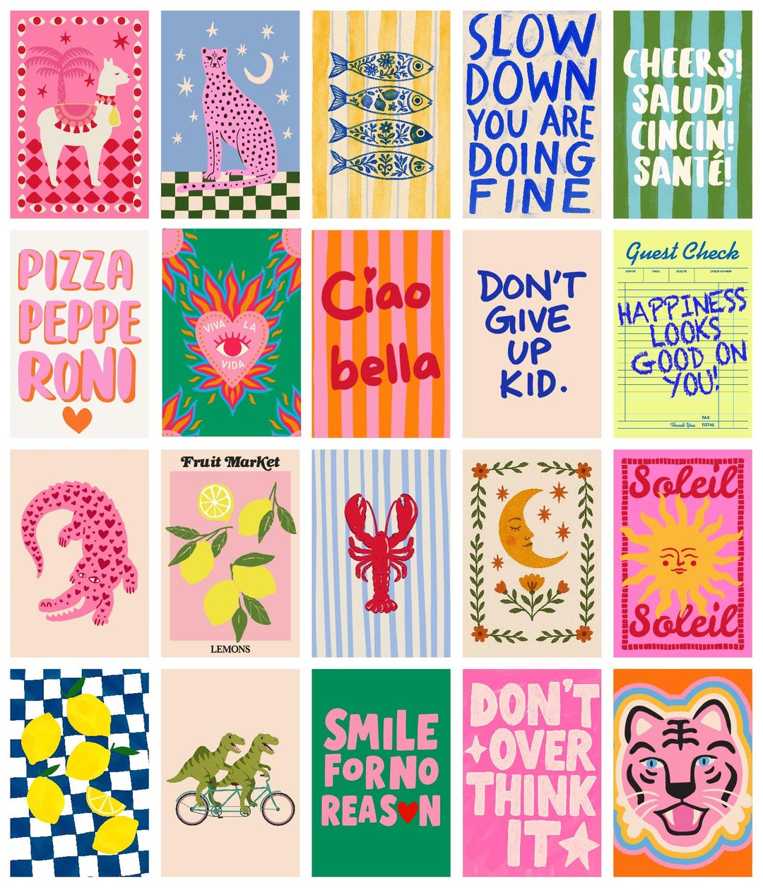 Dopamine Decor Print Set, Eclectic Retro Gallery Wall Art (Digital Download)