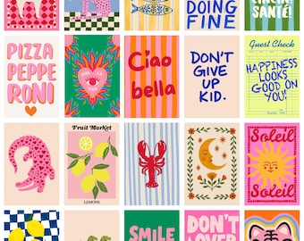 Dopamine Decor Print Set, Eclectic Retro Gallery Wall Art (Digital Download)