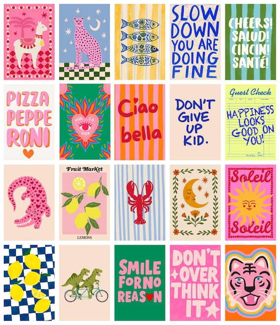 Dopamine Decor Print Set, Eclectic Retro Gallery Wall Art (Digital Download)