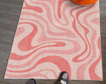 Pink Groovy Rug, Danish Pastel Decor, Retro 70s Liquid Swirl Carpet, Funky Area Rug, Living Room Bedroom Accent Rug, Aesthetic Room Decor