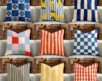 Striped and Checkered Pillowcase, Choose Your Style: Preppy, Danish Pastel, Coastal, Maximalist Graphic Accent Pillow Cover, Summer Decor