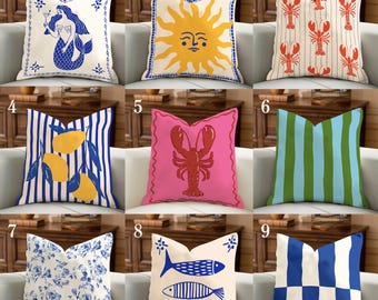 Coastal Pillow Cover, La Dolce Vita Style, Mediterranean Nautical Throw Pillowcase, Eclectic Summer Decor, Beach House Gift, Accent Cushions
