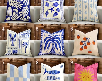 Blue Coastal Pillowcase, Maximalist Decor, La Dolce Vita Style, Mediterranean & Nautical Throw Pillowcase, Summer Decor, Accent Cushions
