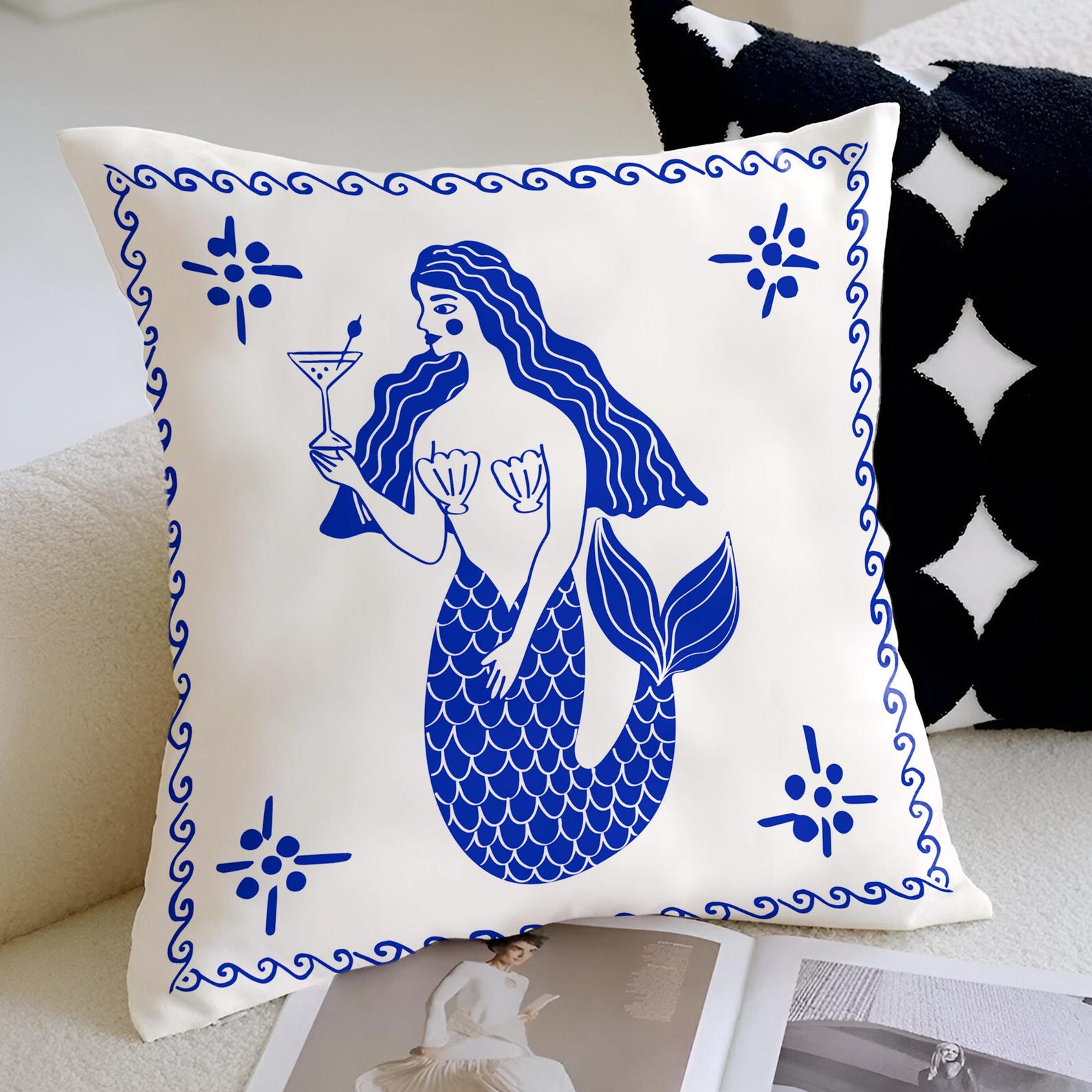 Blue and White Mermaid Pillowcase