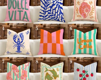 Coastal Stripes Pillow Collection, Maximalist Summer Throw Pillow Cover, Fun Colorful Ocean Beach Home Decor, Unique Housewarming Gift