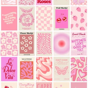 25pcs danish pastel pink wall collage, preppy decor, dopamine wall art, eclectic gallery wall, aesthetic retro prints, digital download