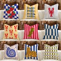 Eclectic Coastal Pillow Covers, Mediterranean Decor, French Country Aesthetic, Maximalist Throw Pillow, Lobster Fish Martini Olive