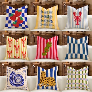 Eclectic Coastal Pillow Covers, Mediterranean Decor, French Country Aesthetic, Maximalist Throw Pillow, Lobster Fish Martini Olive bild 1