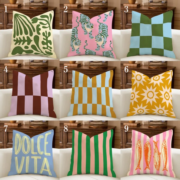 Italian Summer Pillow Covers, Eclectic Coastal Decor, Mediterranean Style Cushion Case, Dolce Vita Home Decor, Colorful Accent Pillows
