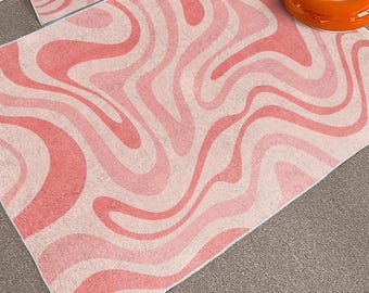 Pink Groovy Rug, Danish Pastel Decor, Retro 70s Liquid Swirl Carpet, Funky Area Rug, Living Room Bedroom Accent Rug, Aesthetic Room Decor