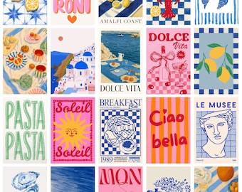 La Dolce Vita Digital Prints 20pcs 4x6, Dopamine Kitchen Wall Art, Italian Summer Wall Collage, Food & Drink Posters, Digital Download