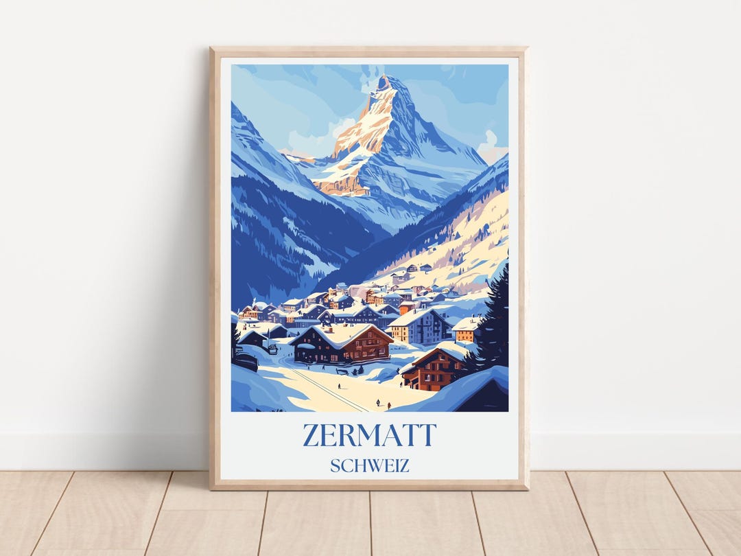 Zermatt Travel Poster & Ski Poster | Switzerland Wall Art | Zermatt Ski ...