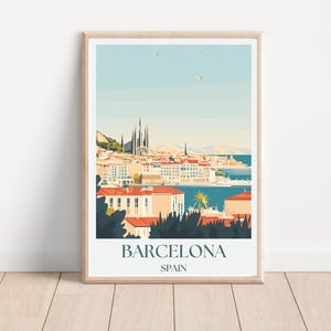 Barcelona Travel Poster | Barcelona Wall Art | Barcelona Skyline Print, Spain Landscape Art and Framed Prints Wall Art