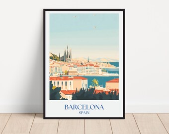 Barcelona Travel Poster Wall Art – Spanish Skyline Print, Spain Home Decor