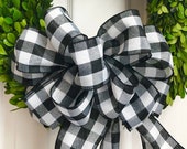 Black and White Buffalo Plaid Bow (9inch), Wreath Bow