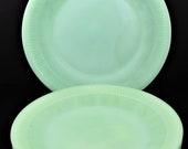 Set of 4, Fire King, Jadeite, Jane Ray Pattern, 9 1 8 Inch, Dinner Plates, made by Anchor Hocking Glass Co. during the 1950 39 s