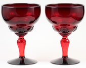 Set of 2, Moondrops, Red, Cocktail Stems, made by New Martinsville Glass Co. 1935-42