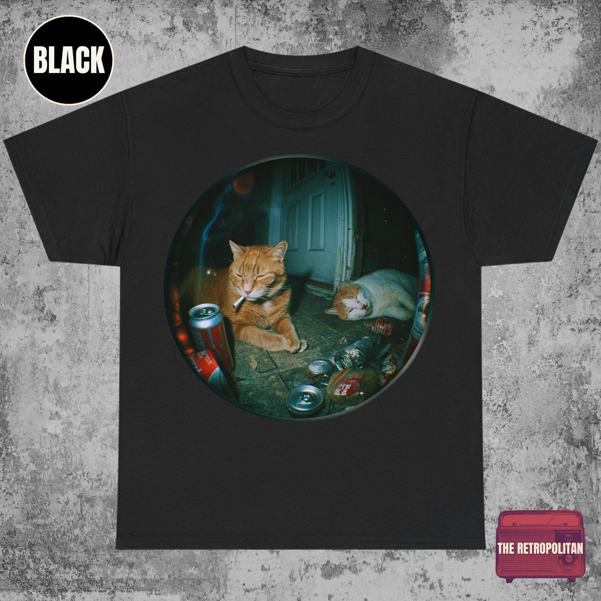 Smoking Cat Meme Shirt, VHS Vintage Grunge Graphic Tee, Smoking Cat ...