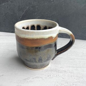 Handmade 12 oz. Mug - Brown and White - Stoneware Pottery