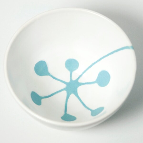 ceramic bowl - retro berries in robin's egg blue and white satin