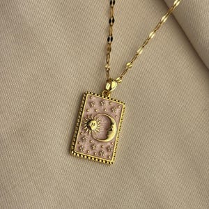 Collar de Carta del Tarot, Collar de Carta de Acero, Collar de Sol y Luna, Collar de Regalo Especial, Collar de Tarot, Collar de Día y Noche, Collar de Carta