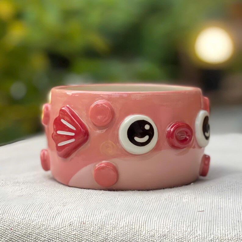 Hand-Painted Puffer Fish Ceramic Mug or Jar – Mini Planter, Trinket Bowl image 4