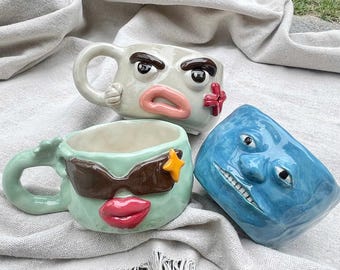 Handmade Face Mug – Whimsical Ceramic Coffee Cup