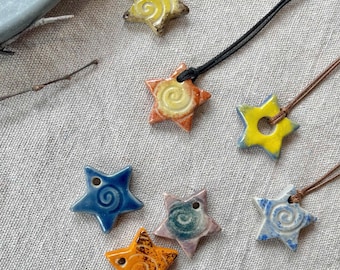 Colorful Ceramic Star Necklace – Handcrafted Pendant, Boho Jewelry Gift