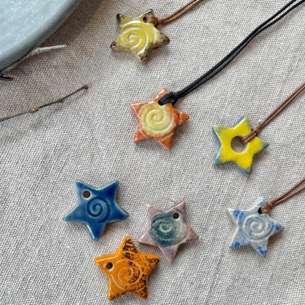 Colorful Ceramic Star Necklace – Handcrafted Pendant, Boho Jewelry Gift