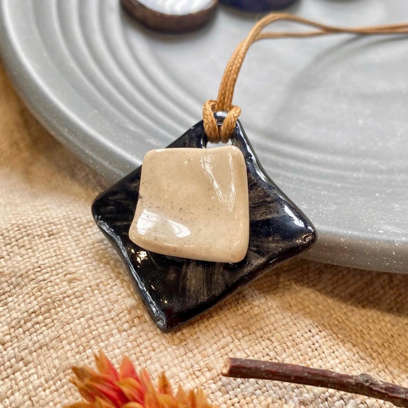 Ceramic pendant necklace, Handmade charm, Unique design gift, made by Vietnamese artisan. image 4