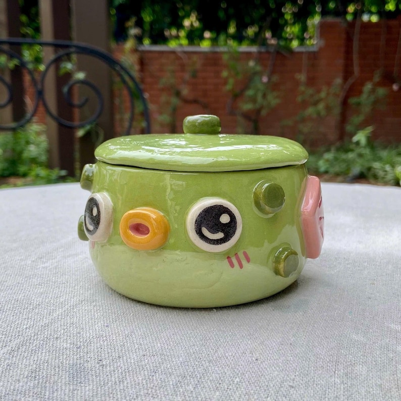 Hand-Painted Puffer Fish Ceramic Mug or Jar – Mini Planter, Trinket Bowl With lid, no handle