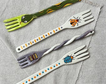 Custom Hand-Painted Ceramic Fork – Design Your Own Illustration
