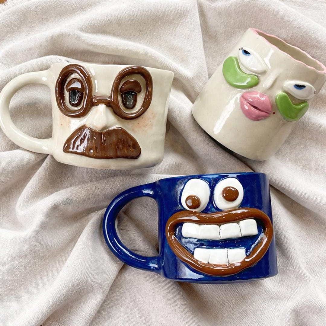 Handmade Face Mug – Sculptural Ceramic Mug, Funny Character Coffee Cup ...