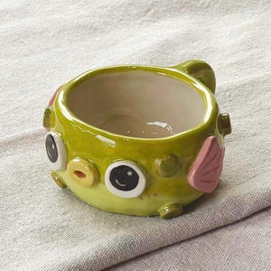 Hand-Painted Puffer Fish Ceramic Mug or Jar – Mini Planter, Trinket Bowl With handle, no lid