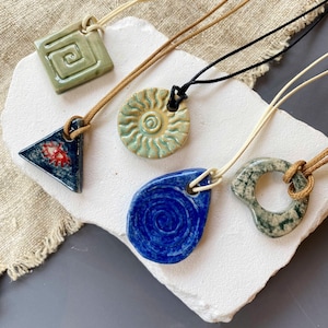 Ceramic pendant necklace, Handmade charm, Unique design gift, made by Vietnamese artisan. image 1