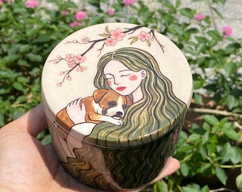 Hand-Painted Ceramic Pet Portrait Jar, Custom Dog Memorial Keepsake