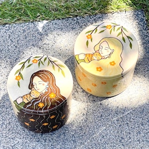 Vaso in ceramica dipinto a mano – Ragazza con gatto / Portagioie o porta ricordi