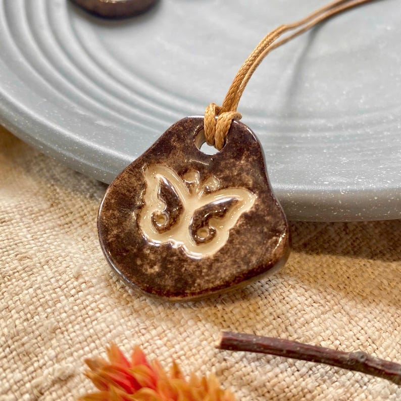 Ceramic pendant necklace, Handmade charm, Unique design gift, made by Vietnamese artisan. image 3