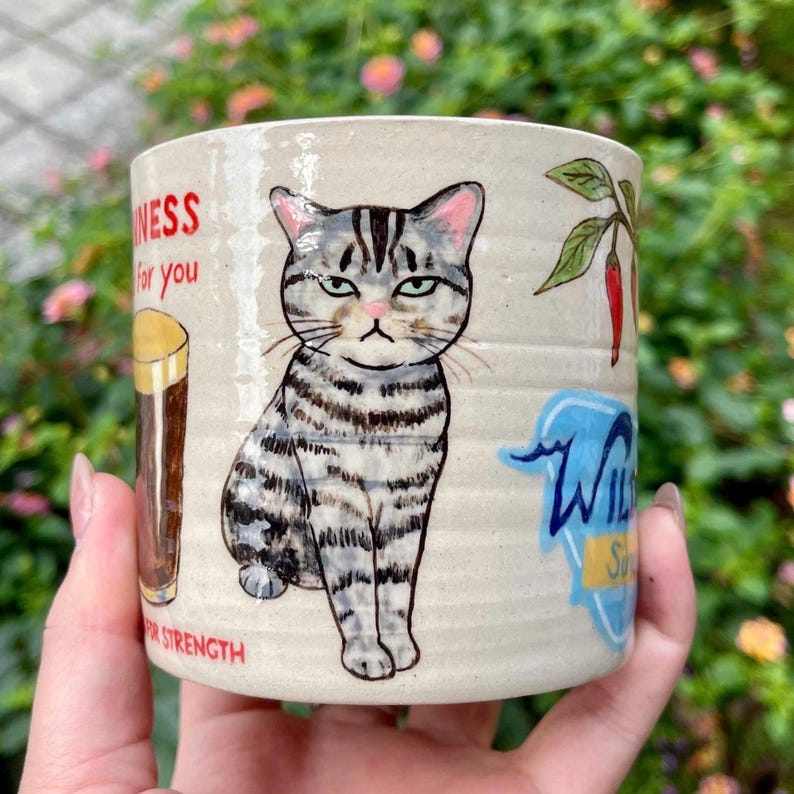 Personalized Hand Painted Latte Mug – Custom Illustration Ceramic Coffee Mug, Handmade Pottery image 1